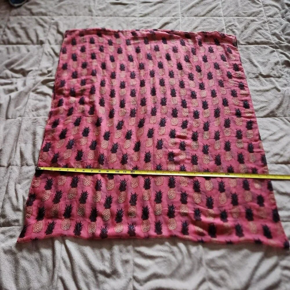 Vintage Y2K women pink & brown gauze scarf pineapples pattern cottage core boho